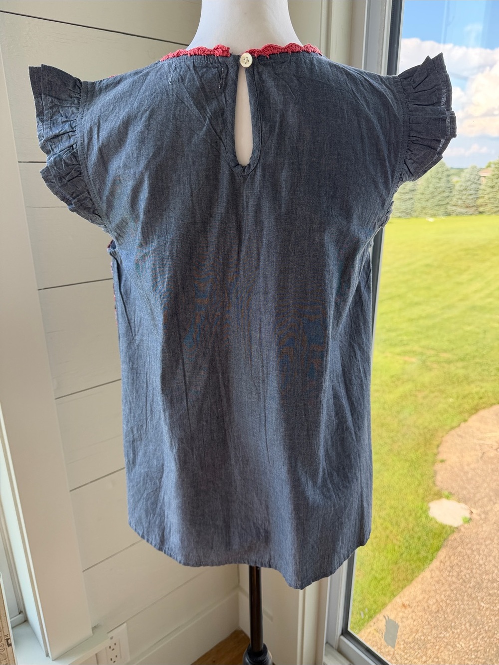 THML Chambray Flutter Sleeve Blouse with Pink & Purple Floral Embroidery - Picture 3 of 3
